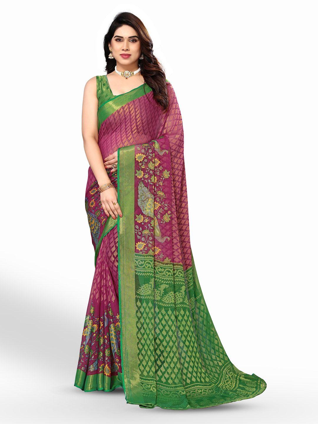 fabmora ethnic printed zari pure chiffon brasso saree