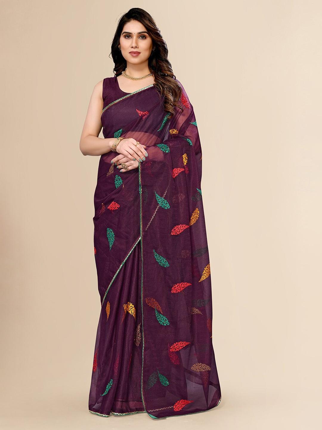 fabmora floral embroidered net saree