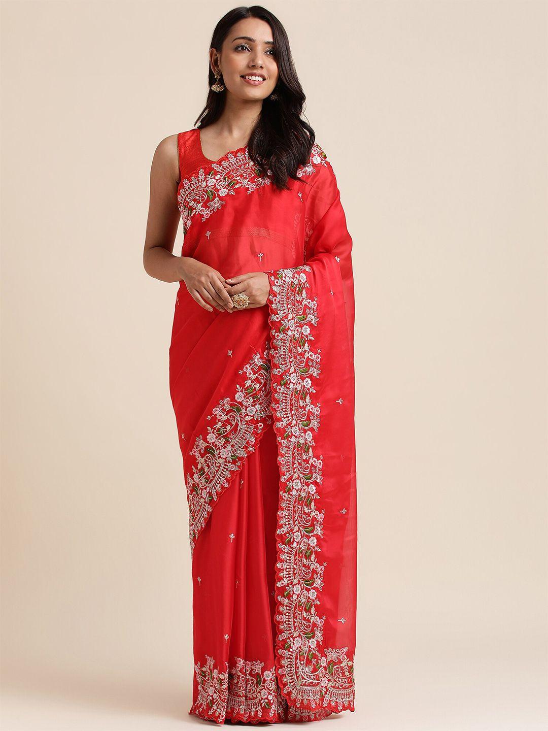 fabmora floral embroidered organza saree