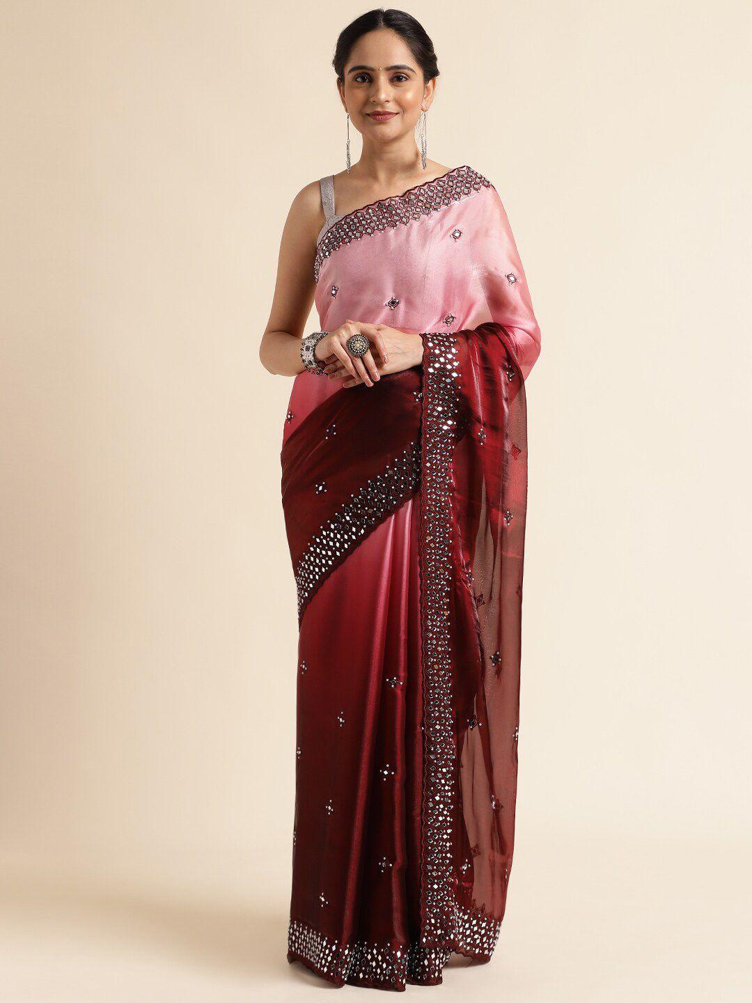 fabmora floral embroidered organza saree