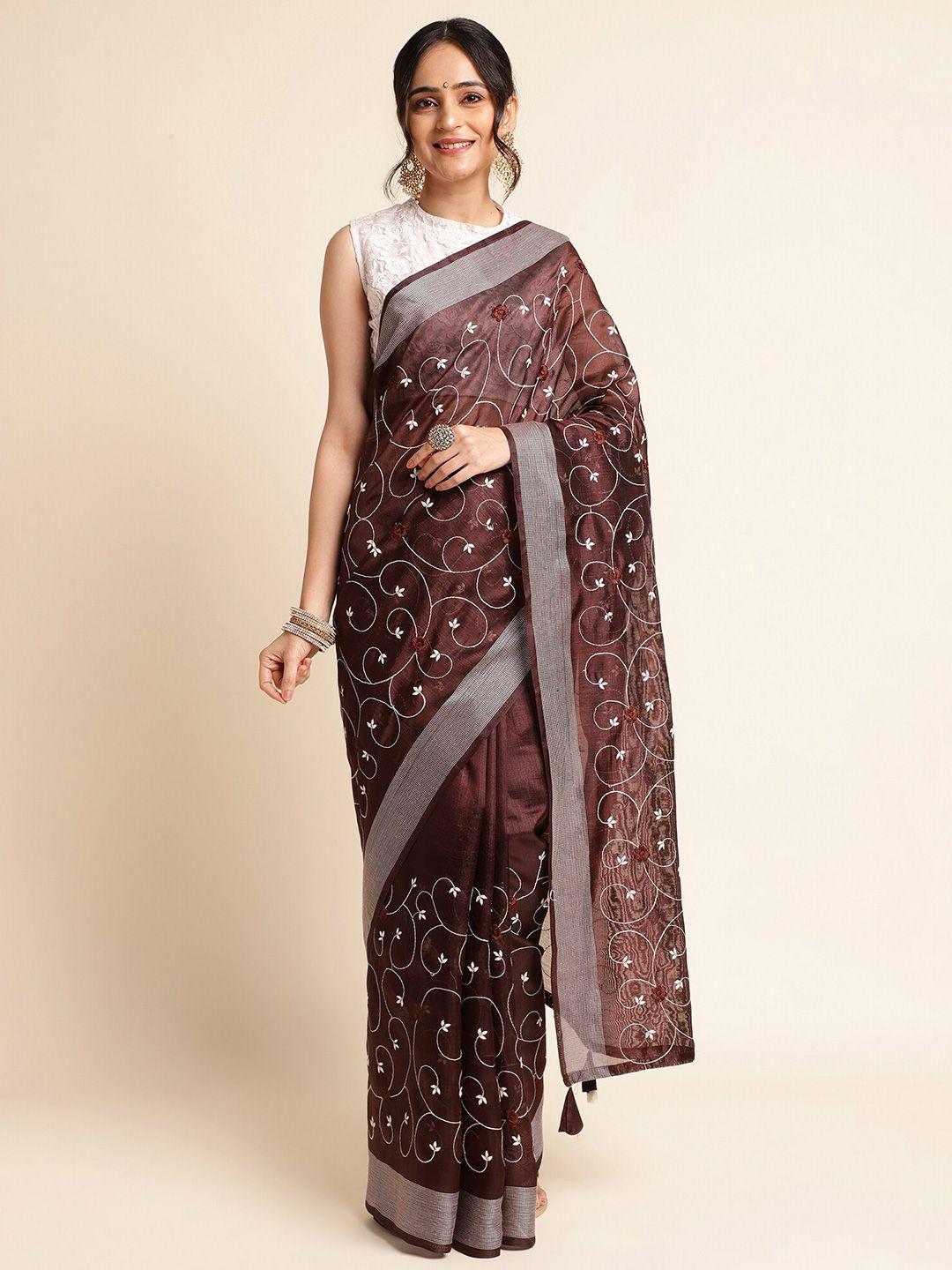 fabmora floral embroidered saree