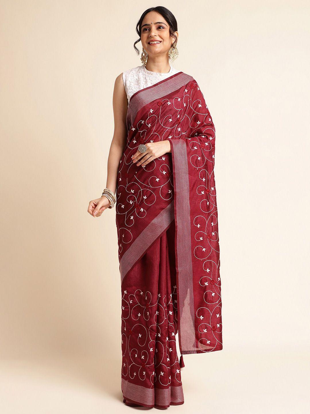 fabmora floral embroidered saree