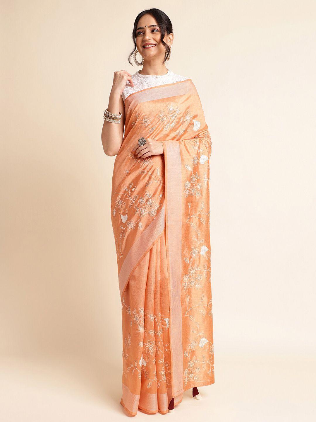 fabmora floral embroidered zari saree