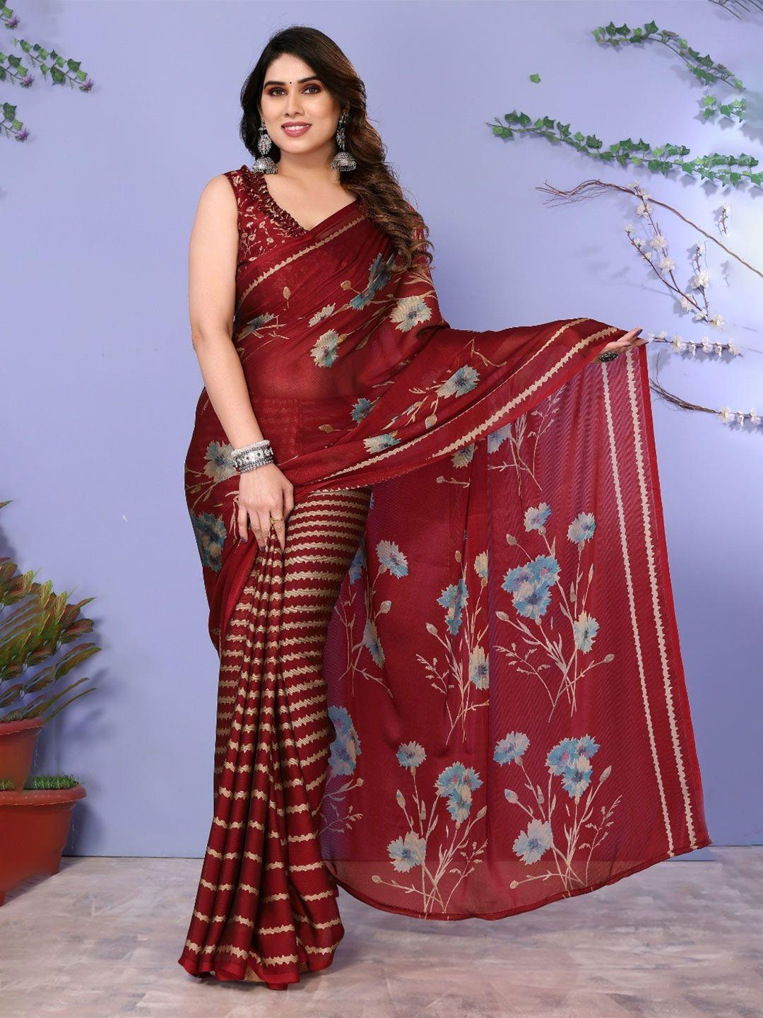 fabmora floral printed half and half saree