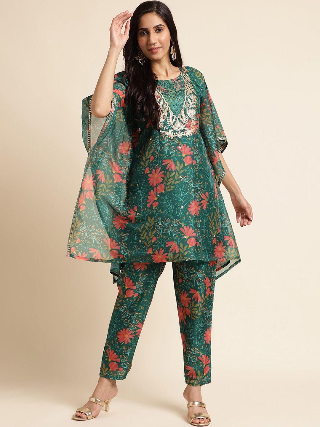 fabmora floral printed kurti with trousers