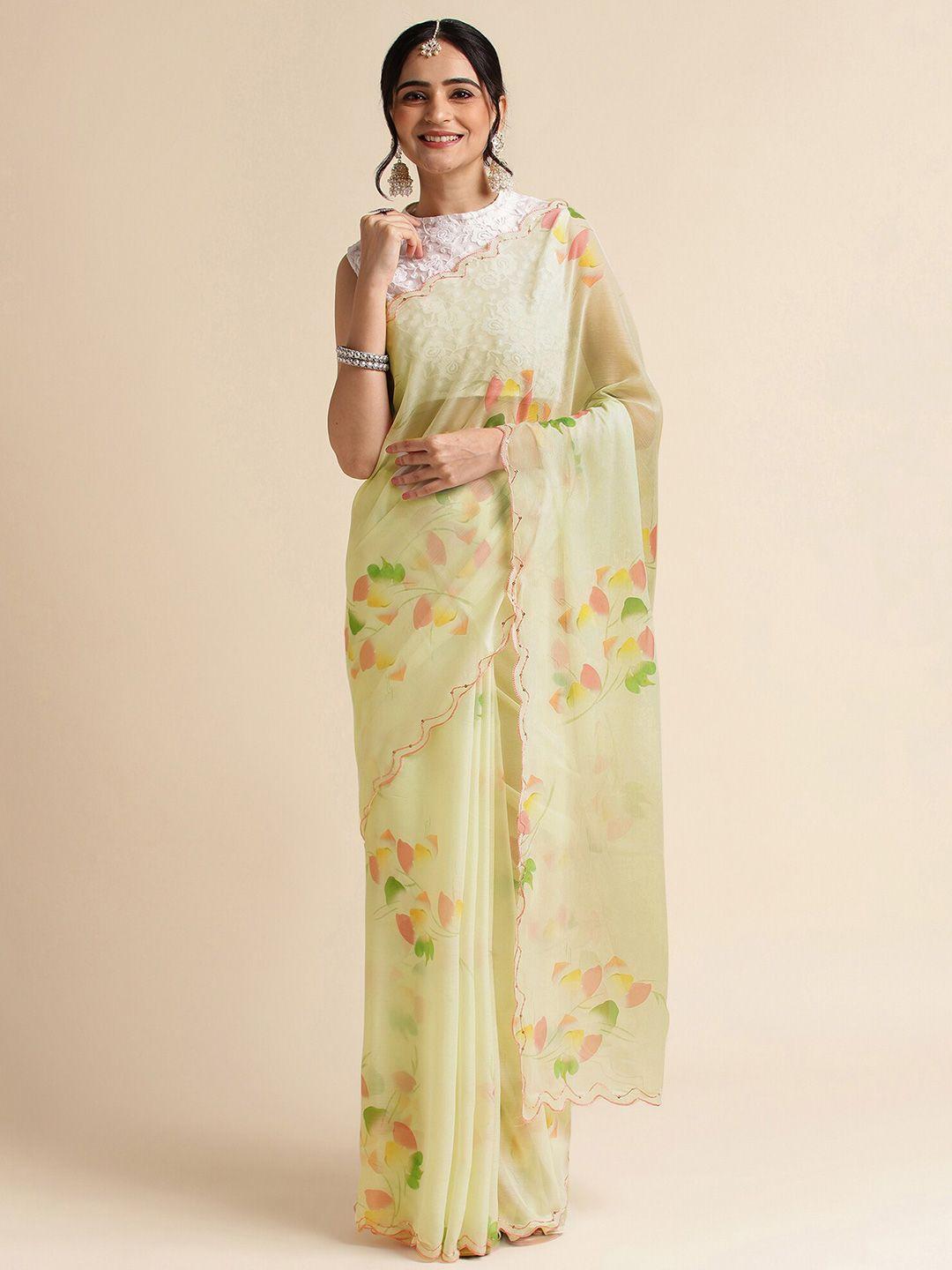 fabmora floral printed sequinned saree