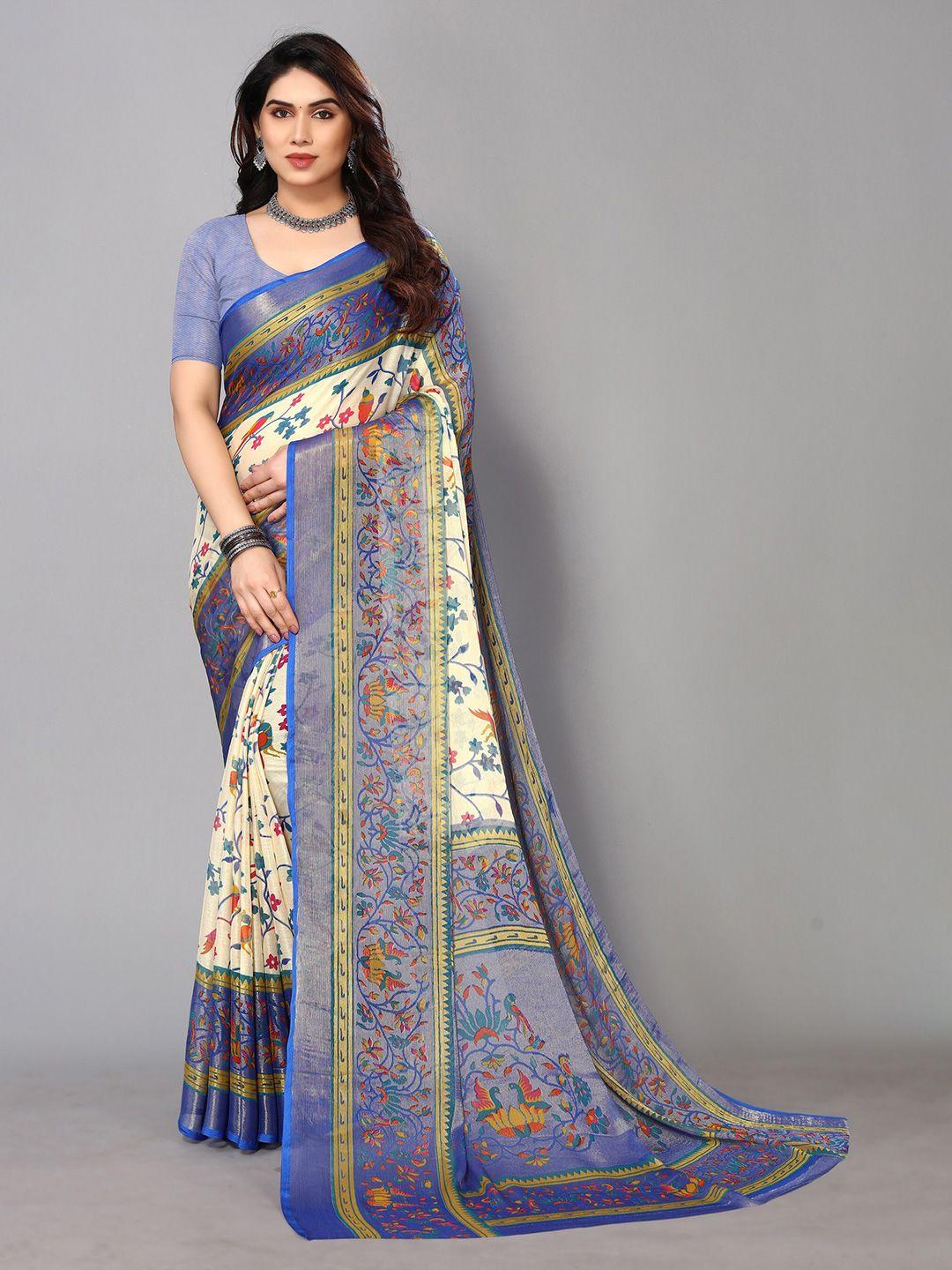 fabmora floral printed zari pure chiffon brasso saree