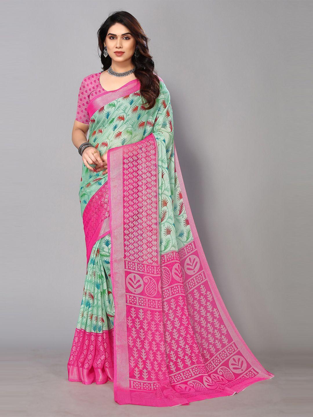 fabmora floral printed zari pure chiffon brasso saree