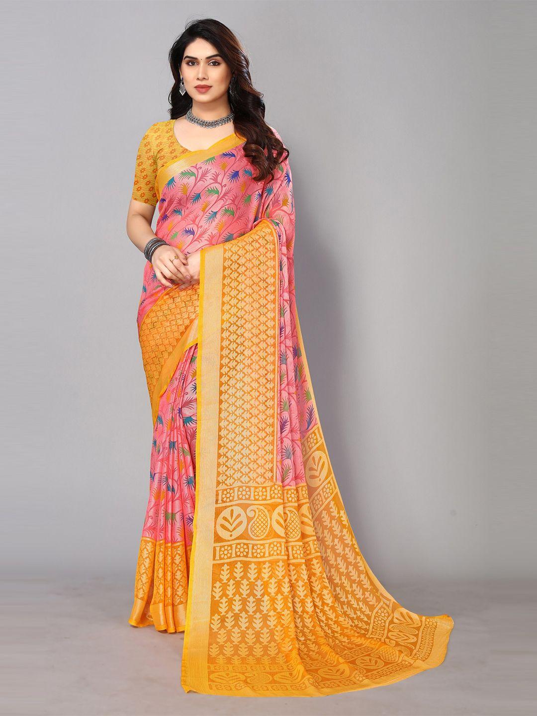 fabmora floral printed zari pure chiffon brasso saree