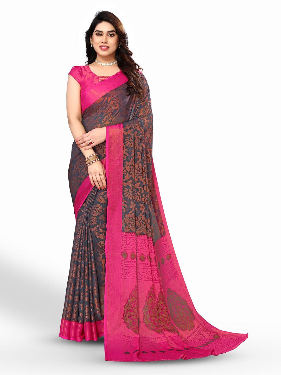 fabmora floral printed zari pure chiffon brasso saree