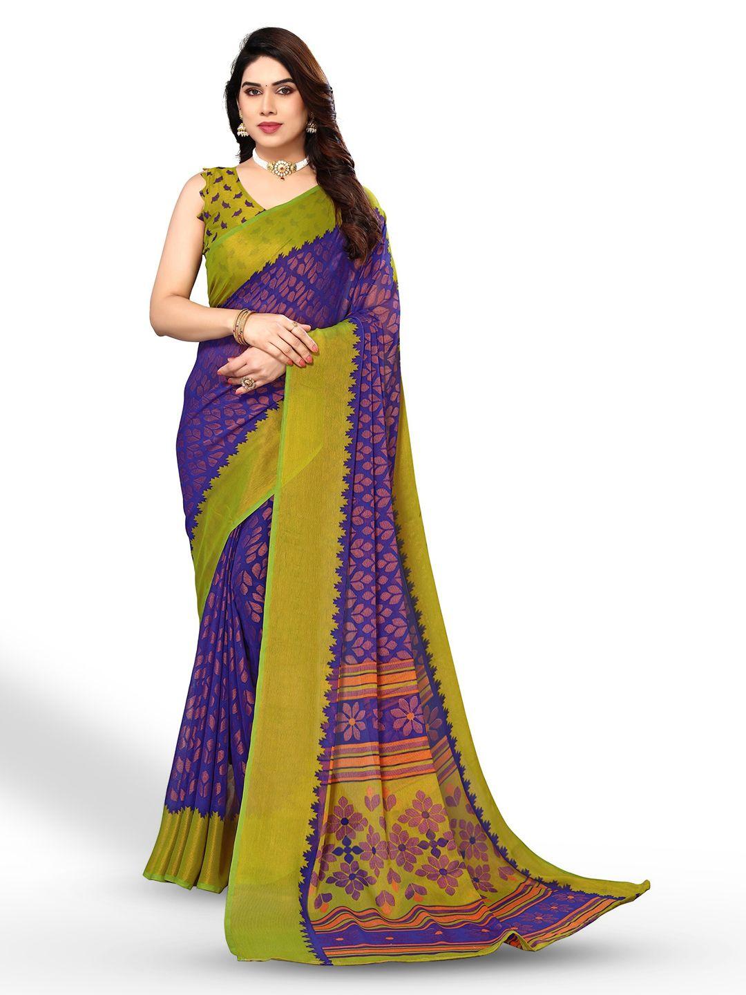 fabmora floral printed zari pure chiffon brasso saree