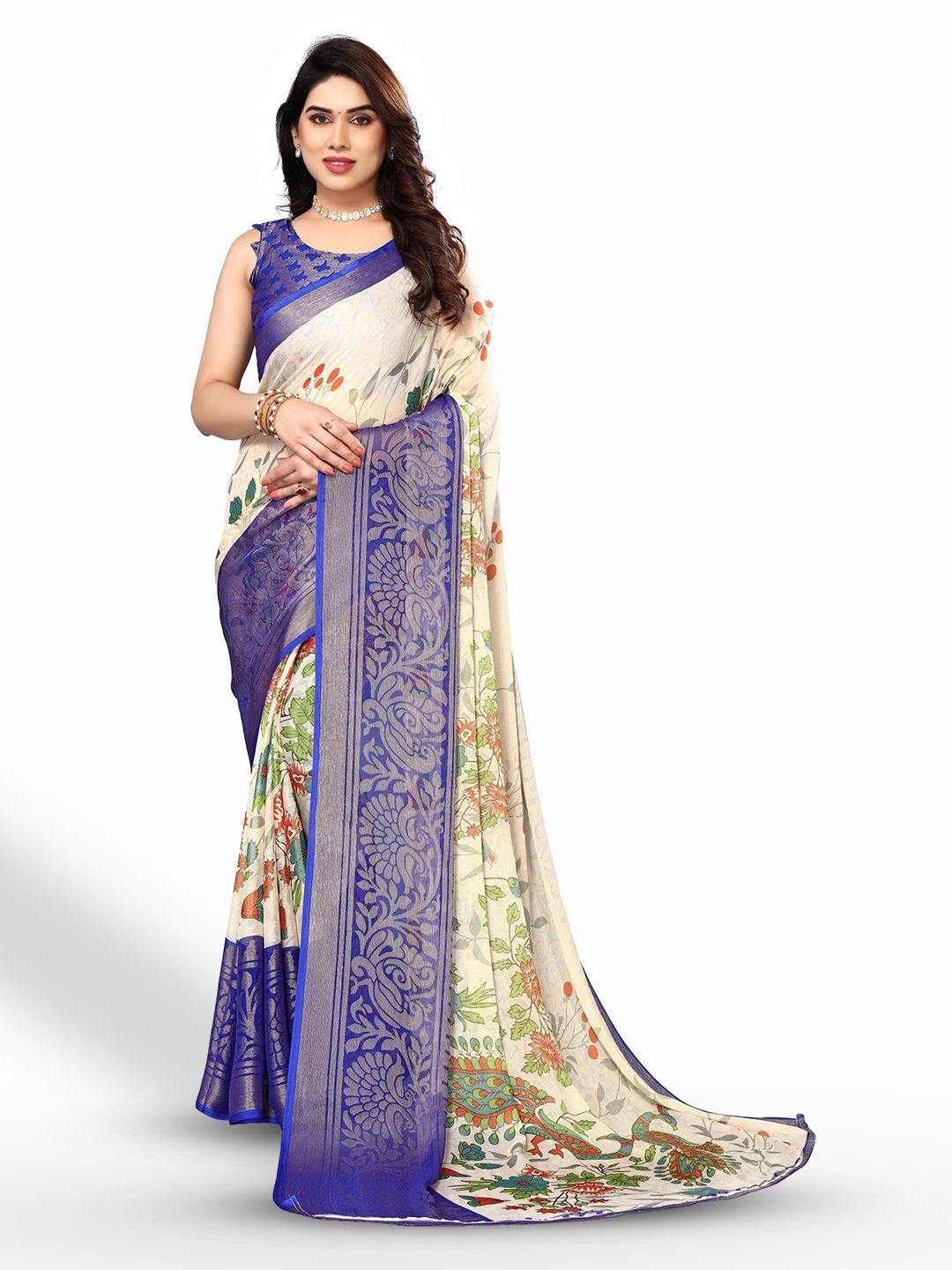 fabmora floral printed zari pure chiffon brasso saree