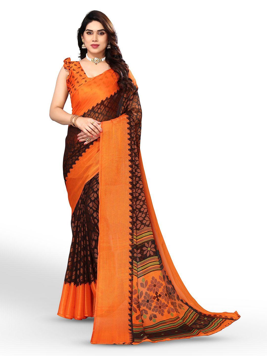 fabmora floral printed zari pure chiffon saree