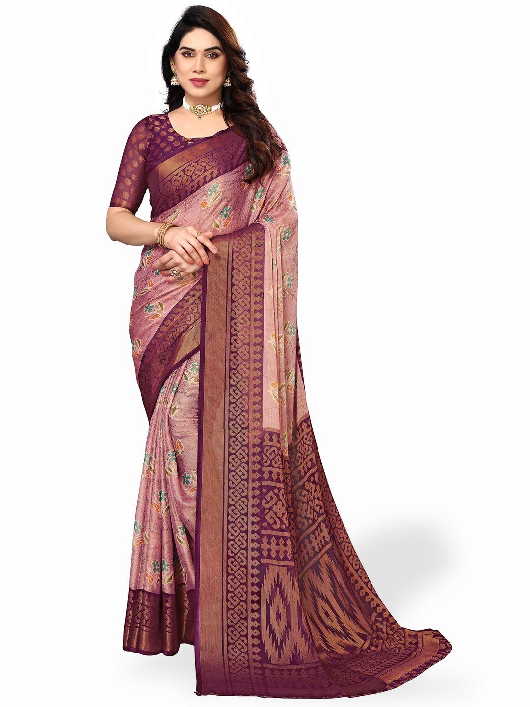 fabmora floral printed zari pure chiffon saree