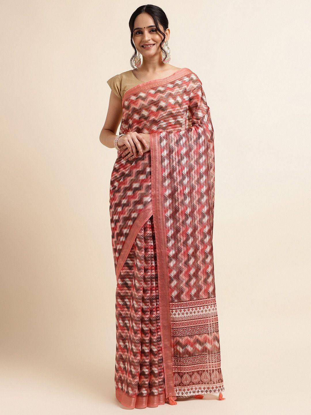 fabmora geometric printed zari leheriya saree