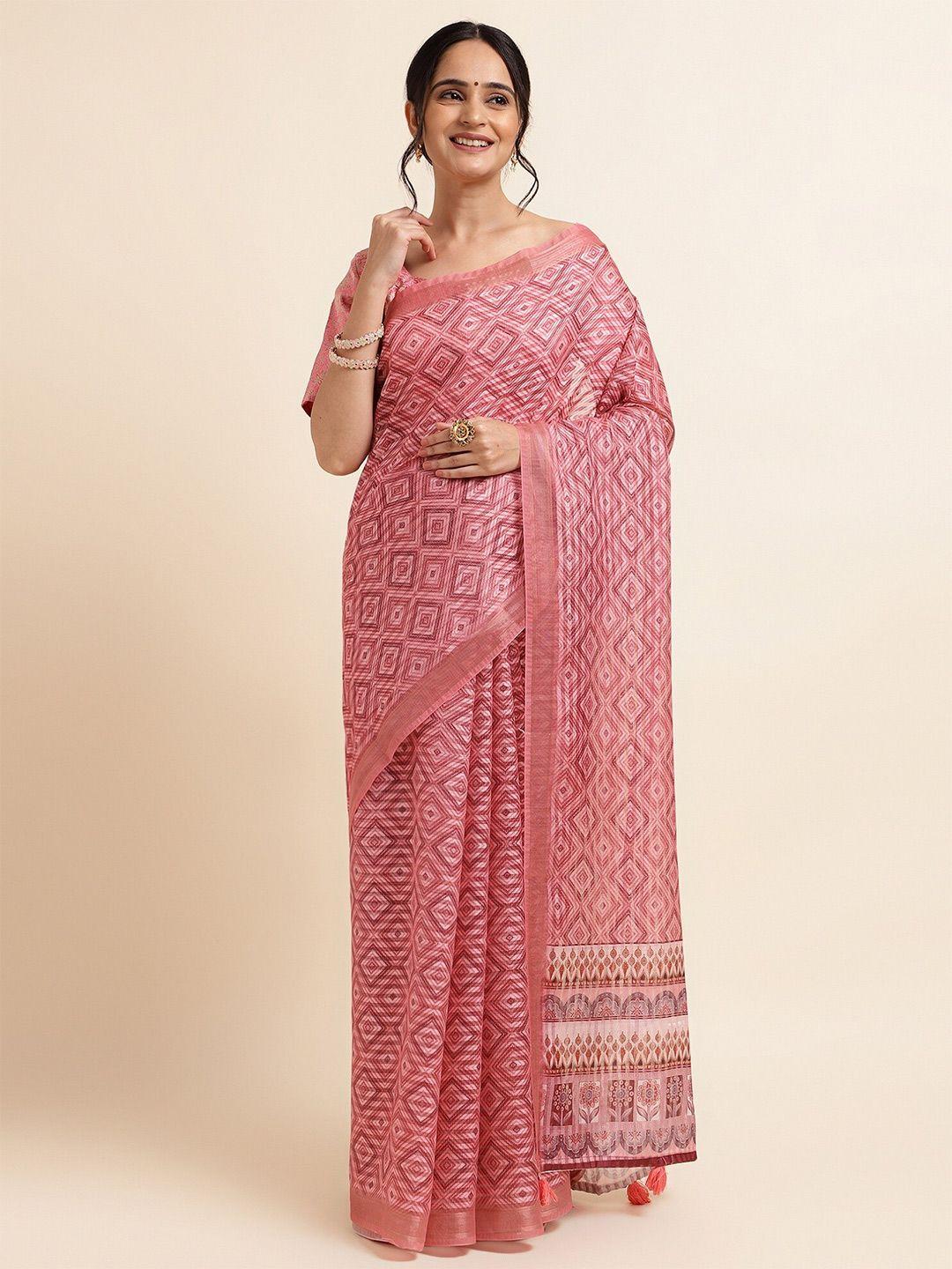 fabmora geometric printed zari saree