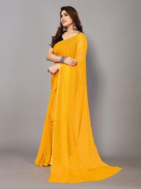 fabmora gold chiffon embellished saree with unstitched blouse