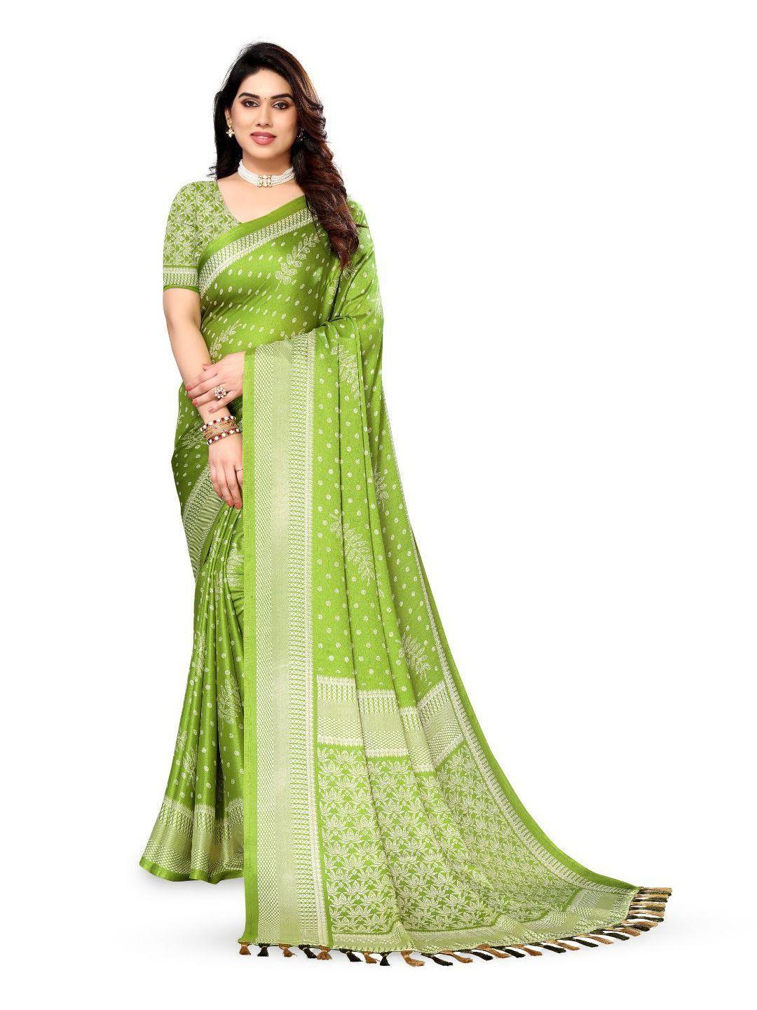 fabmora green & white polka dot pure chiffon saree