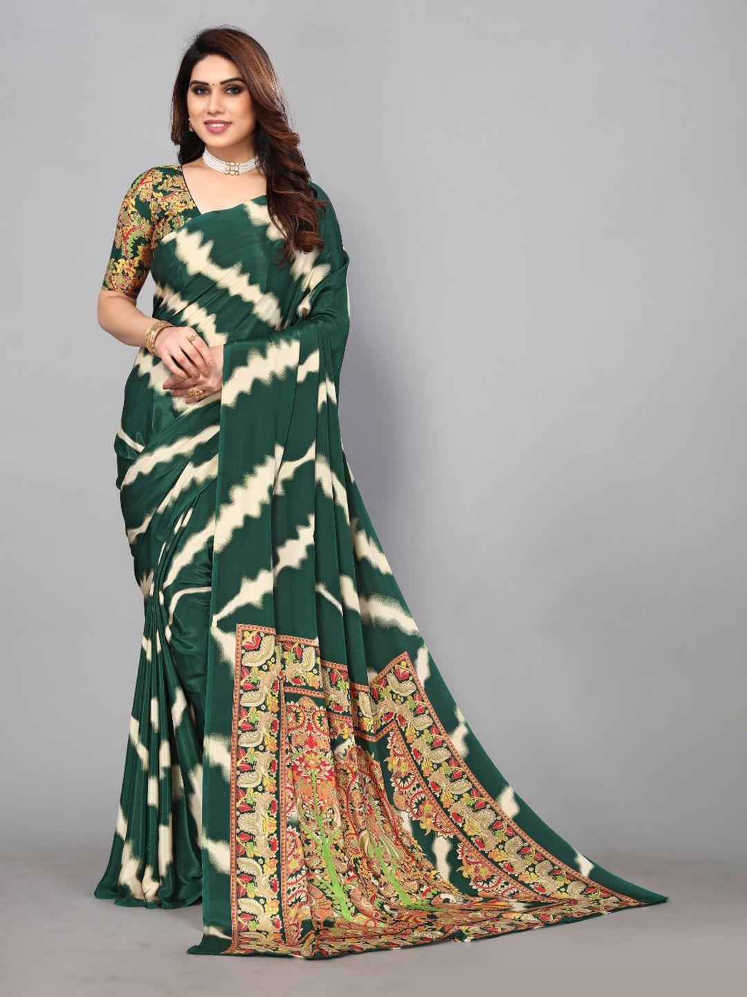 fabmora green & white pure crepe saree