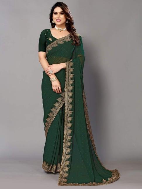 fabmora green embellished saree with unstitched blouse