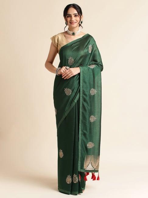 fabmora green embroidered saree with unstitched blouse