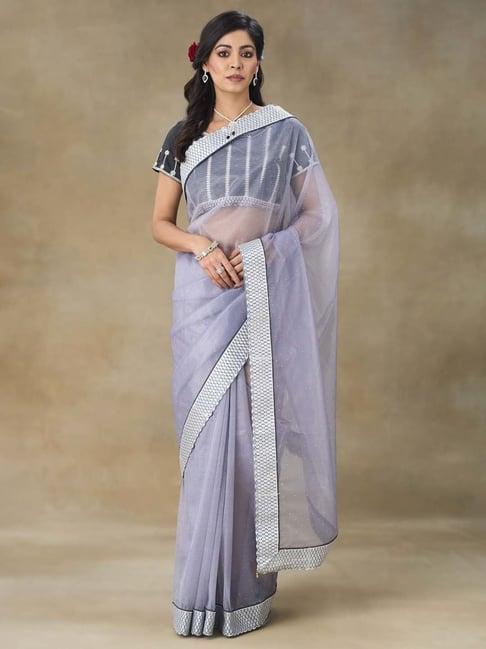 fabmora lavender embellished saree with blouse