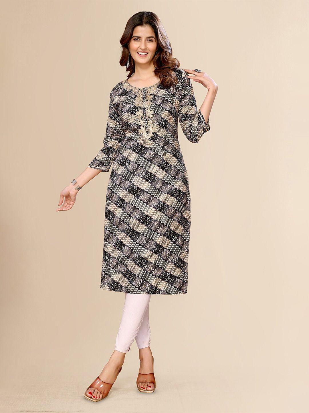 fabmora leheriya printed gotta patti round neck cotton straight kurta