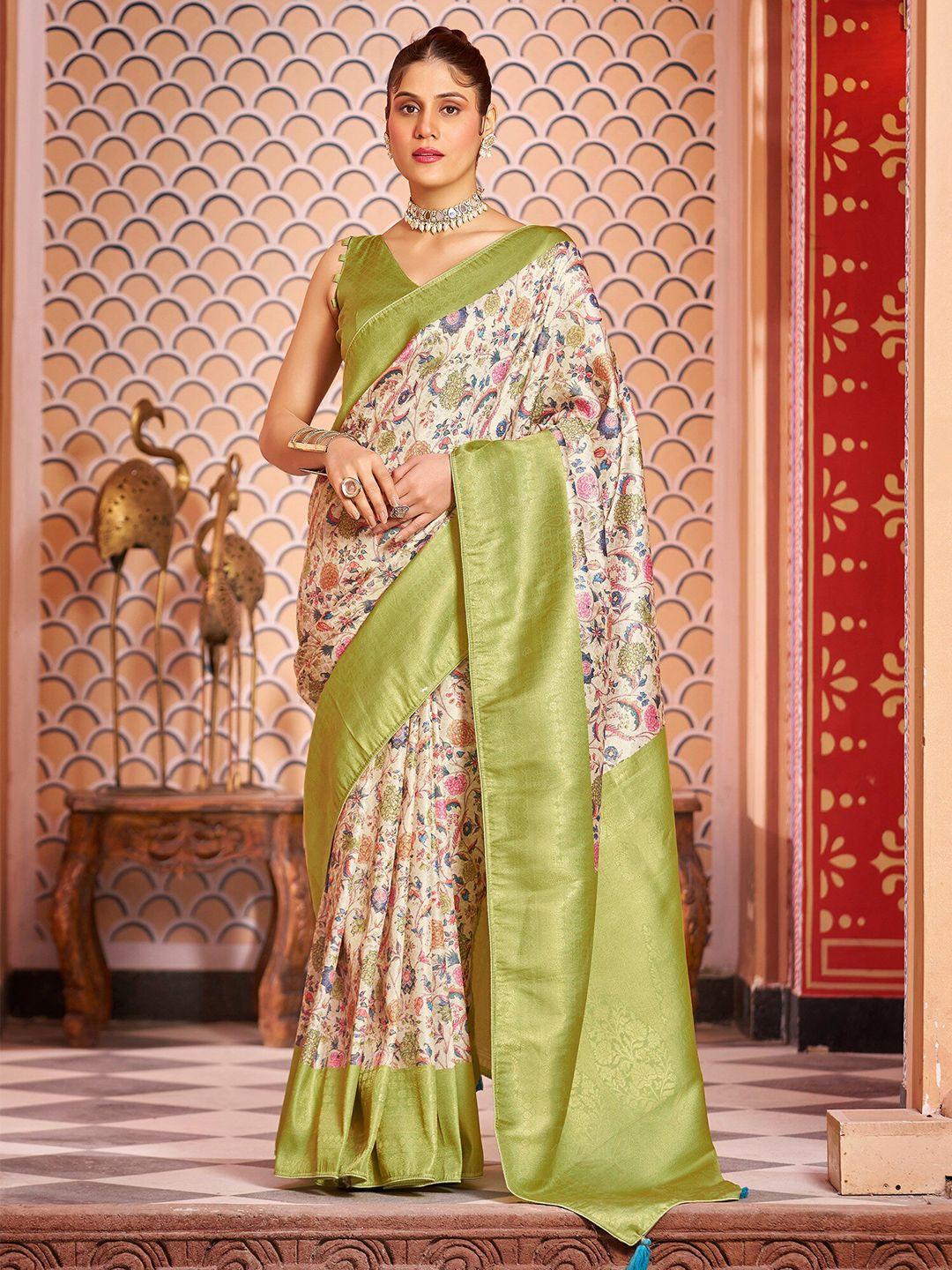 fabmora lime green & blue kalamkari zari pure silk kanjeevaram saree