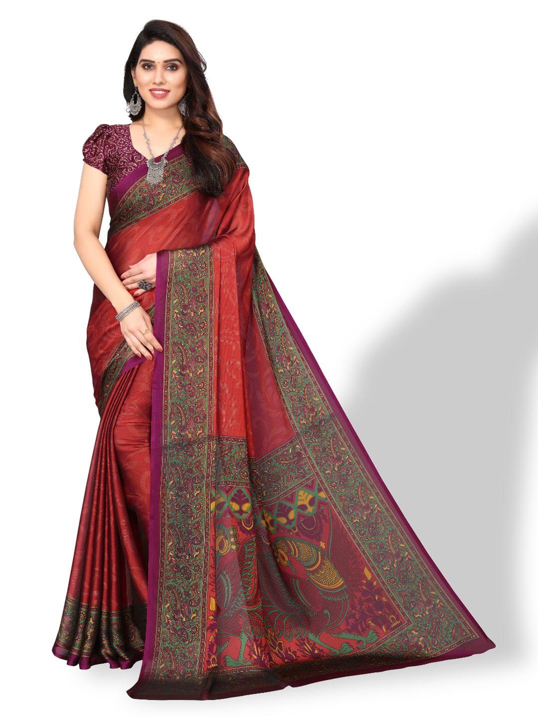 fabmora maroon & green poly chiffon saree