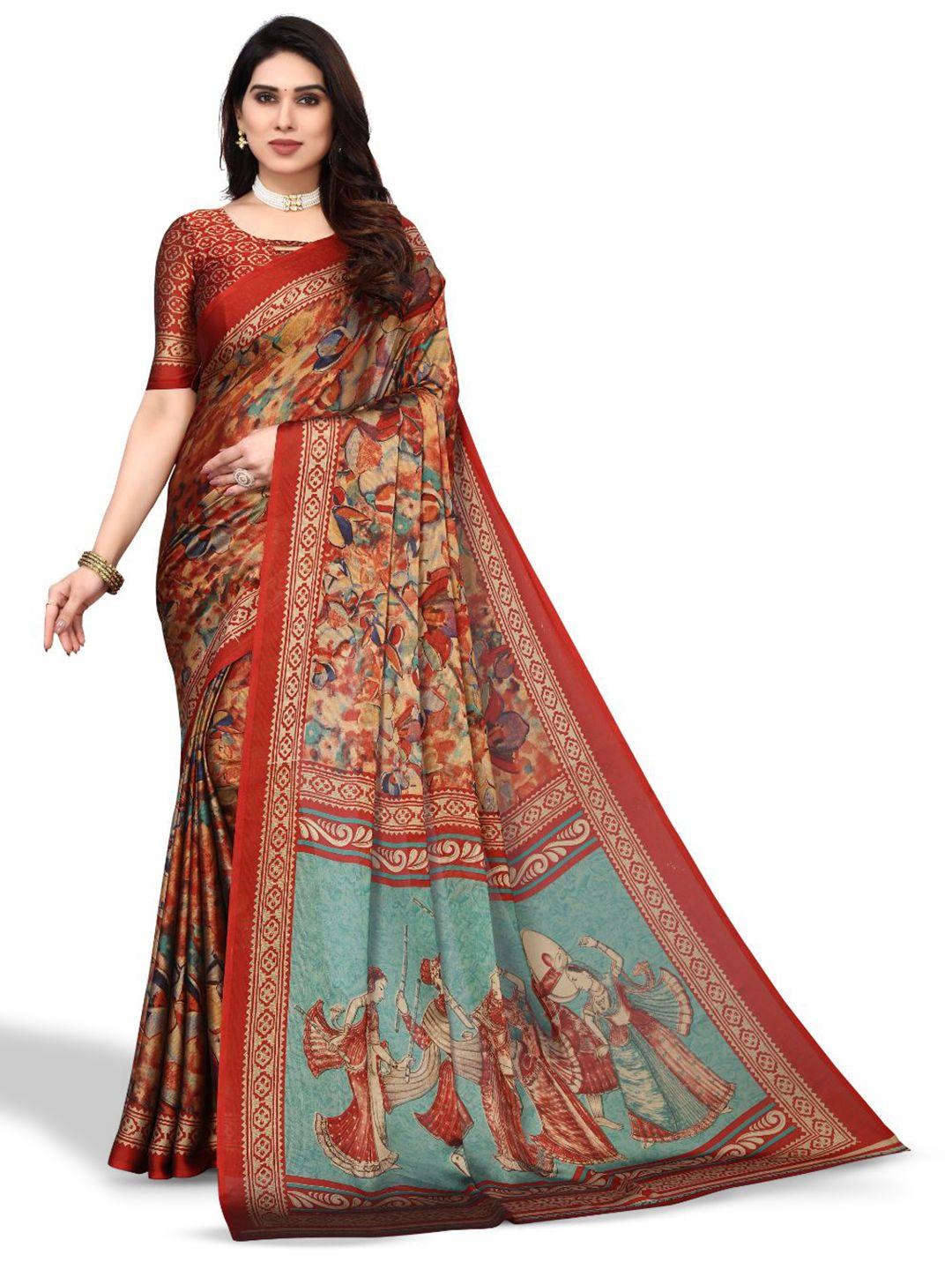 fabmora maroon & green poly chiffon saree