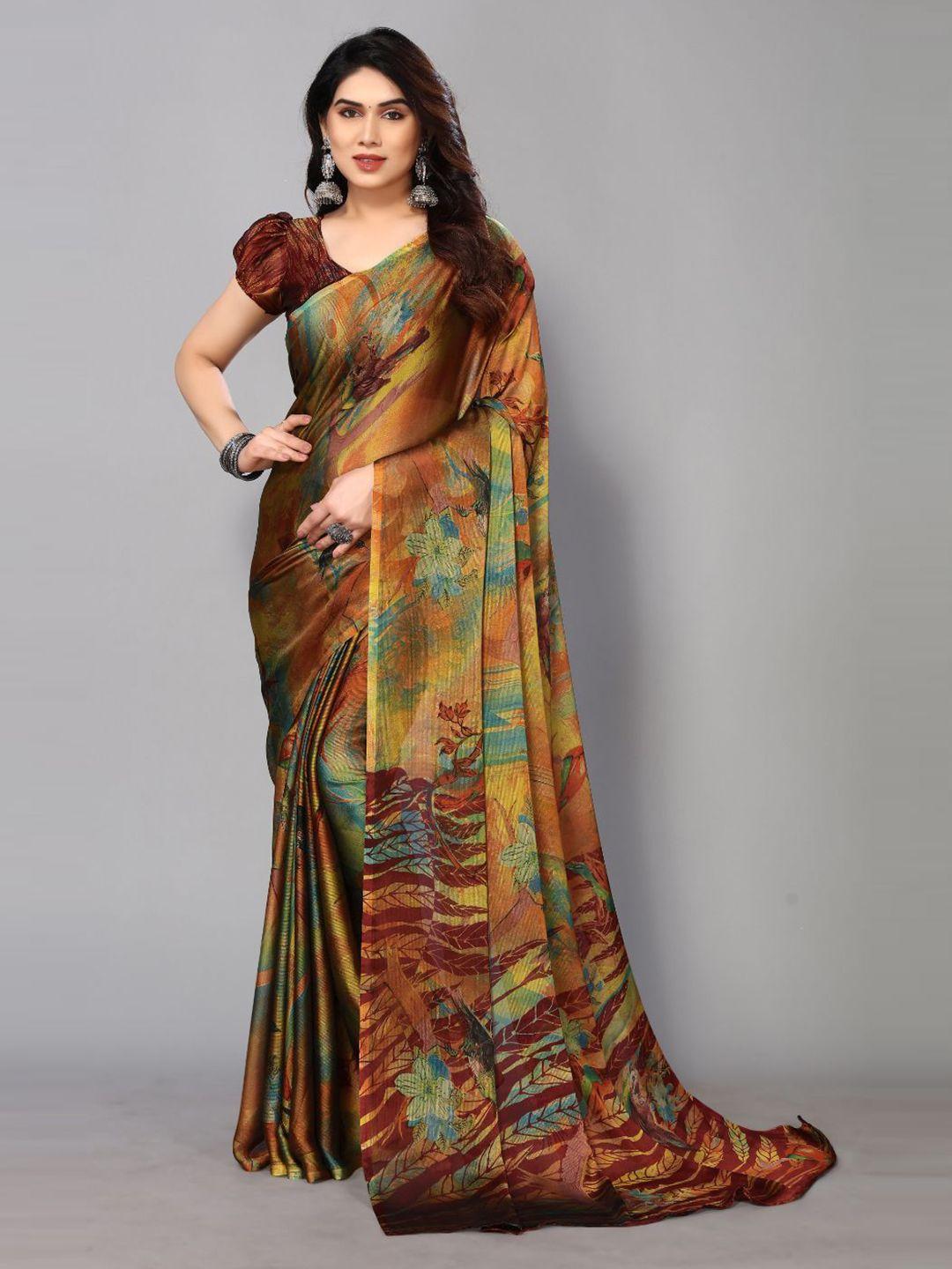 fabmora maroon & red poly chiffon saree