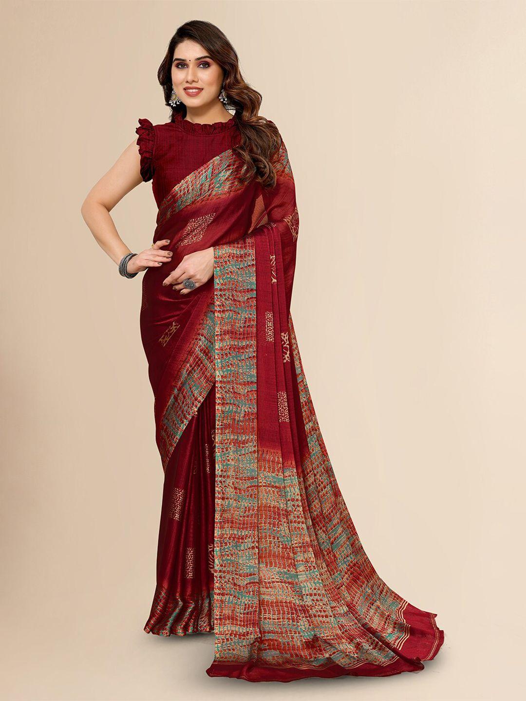 fabmora maroon poly chiffon saree