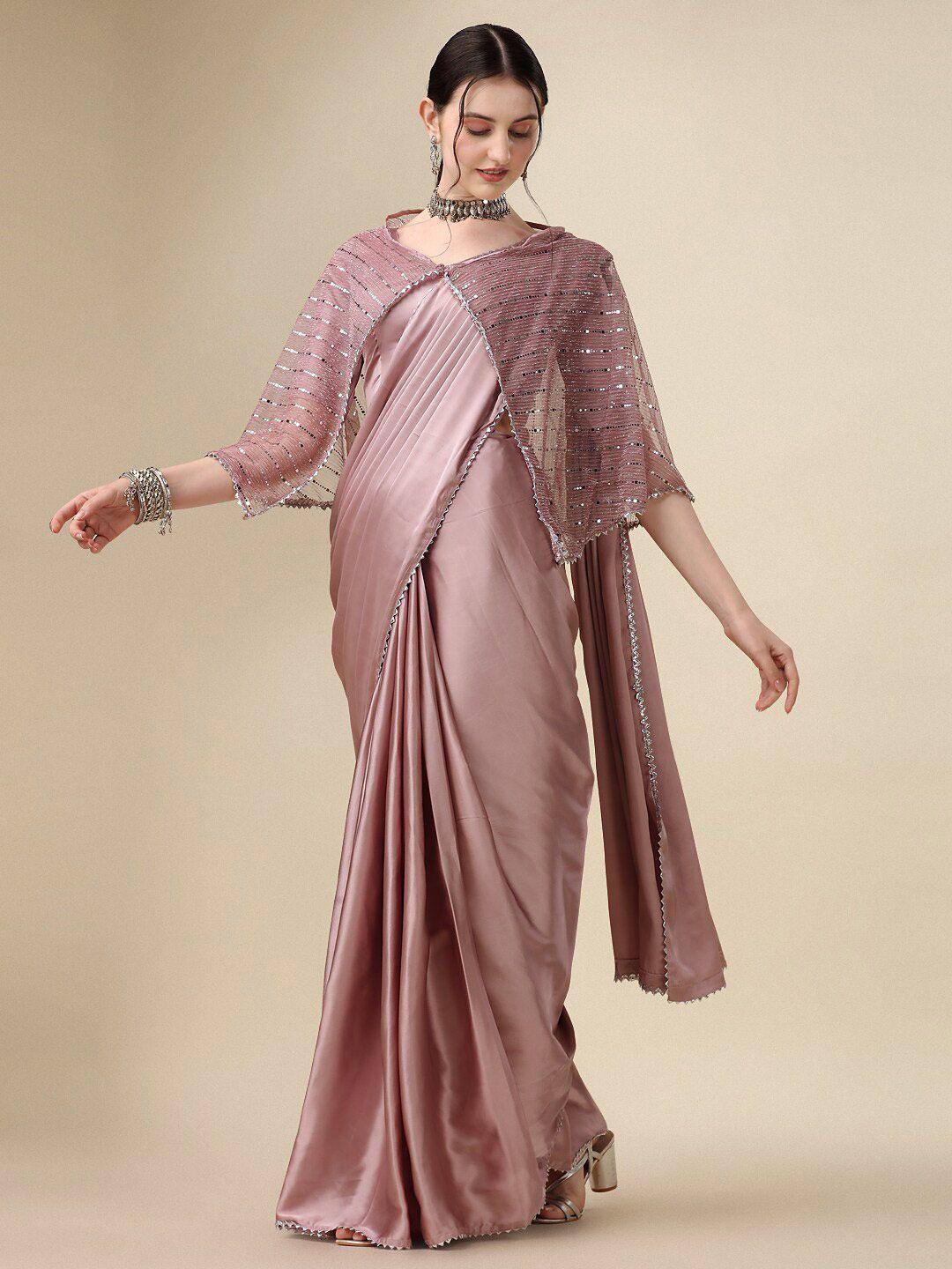 fabmora mauve & silver-toned saree