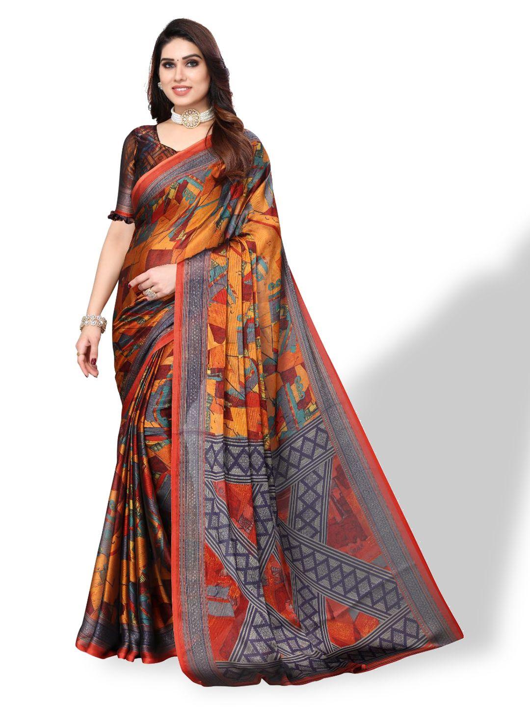 fabmora mustard & grey poly chiffon saree