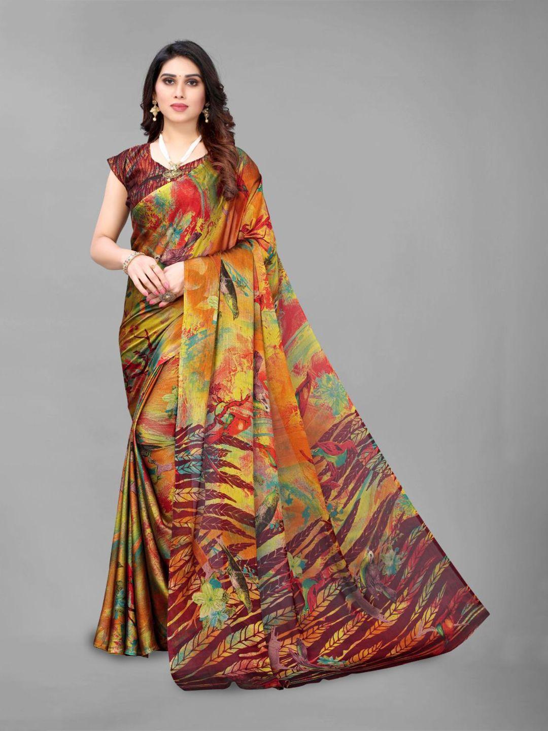 fabmora mustard & red poly chiffon saree