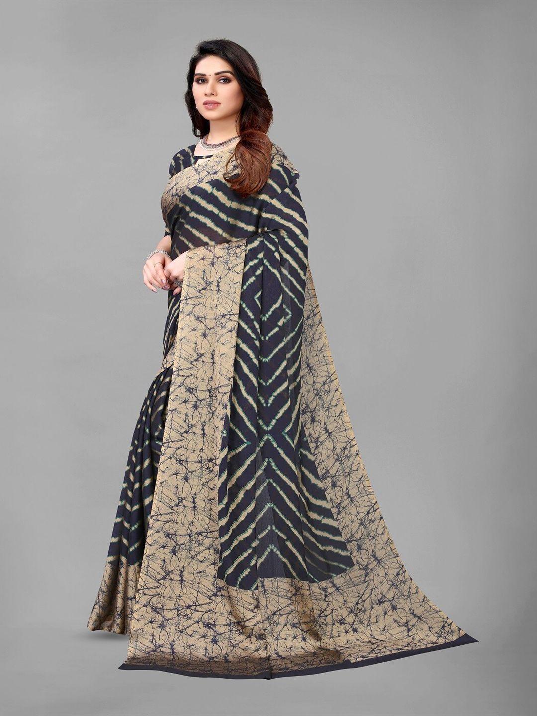 fabmora navy blue & beige poly chiffon saree