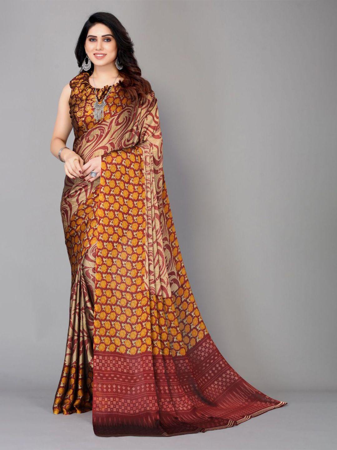 fabmora orange & mustard poly chiffon saree