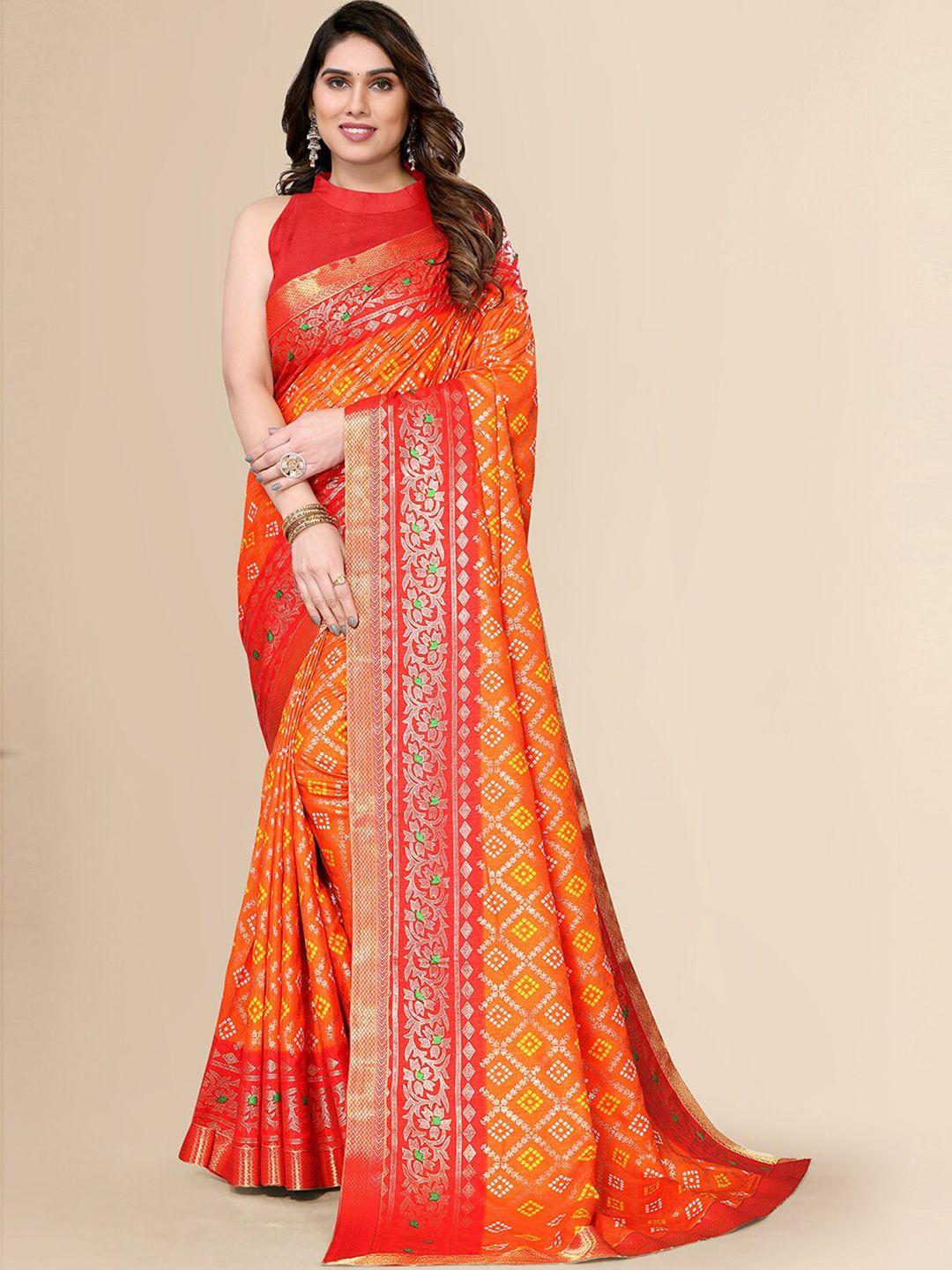 fabmora orange & yellow bandhani zari saree