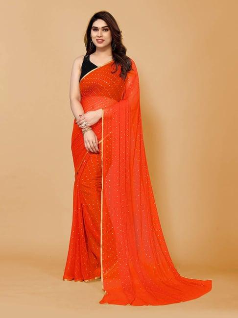 fabmora orange chiffon embellished saree with unstitched blouse