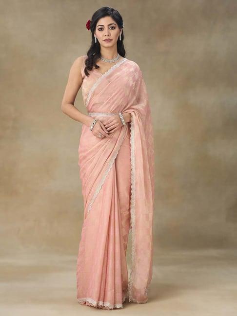 fabmora peach embellished saree with blouse