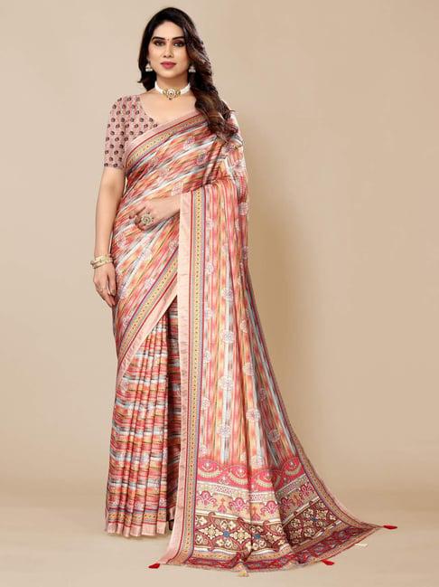 fabmora peach printed saree with unstitched blouse