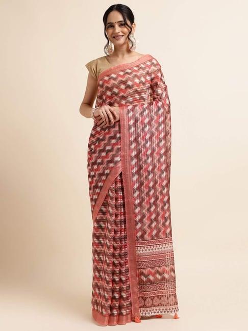 fabmora peach printed saree with unstitched blouse