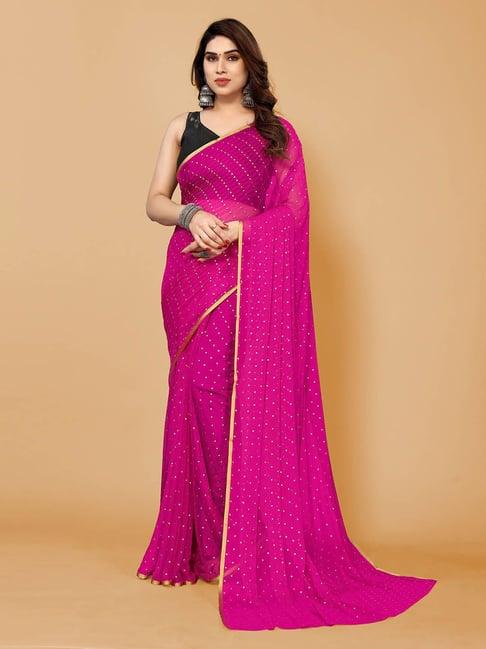 fabmora pink chiffon embellished saree with unstitched blouse