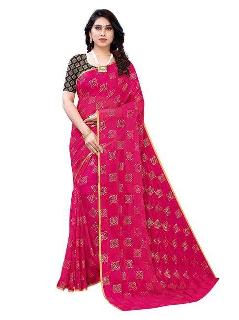 fabmora pink chiffon printed saree with unstitched blouse