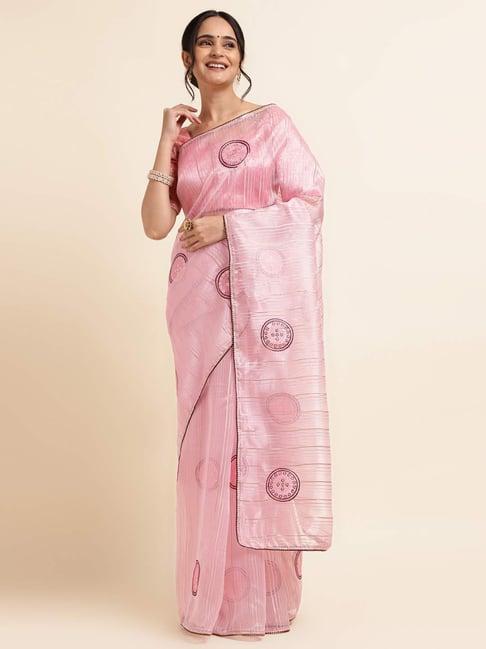 fabmora pink embroidered saree with unstitched blouse