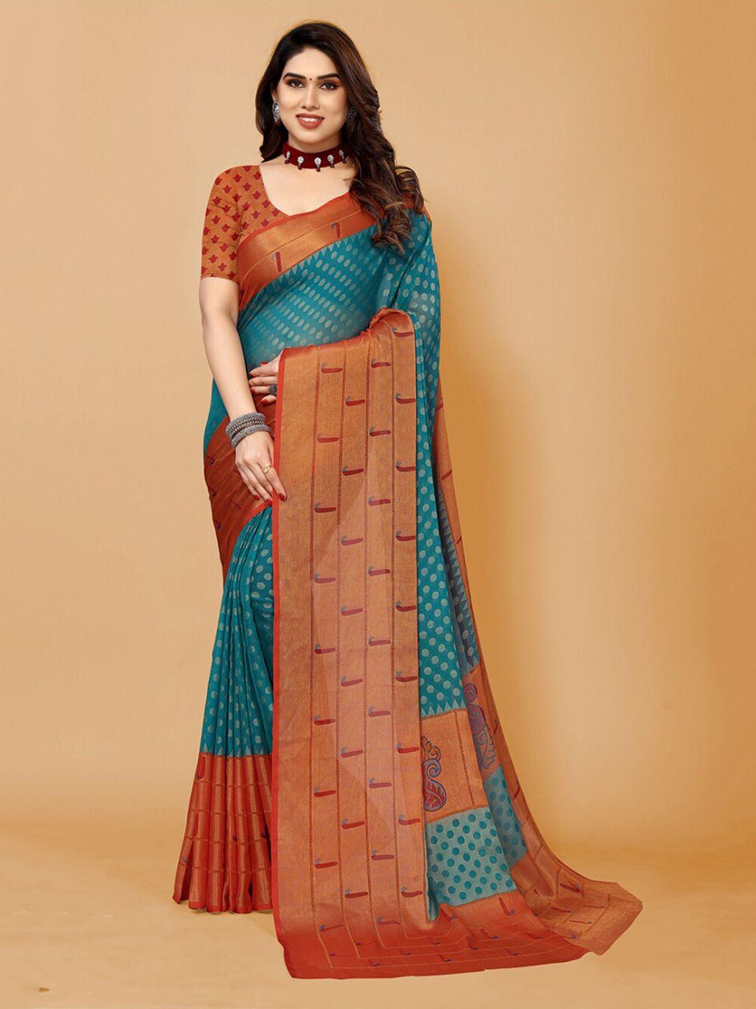 fabmora polka dot printed zari saree