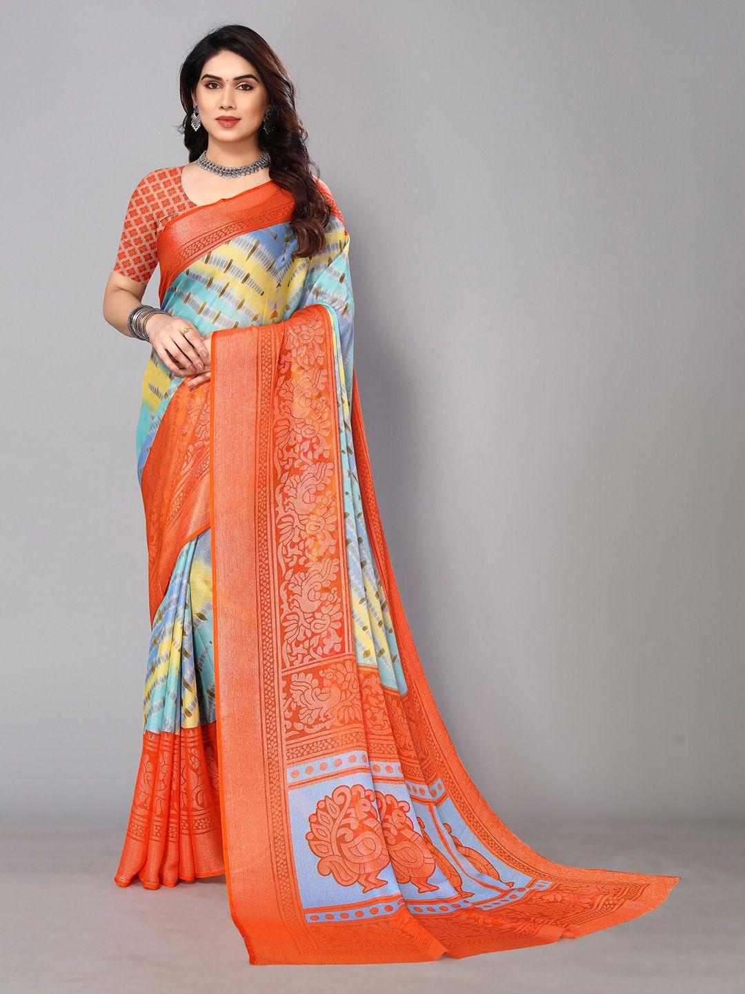 fabmora printed zari pure chiffon brasso saree