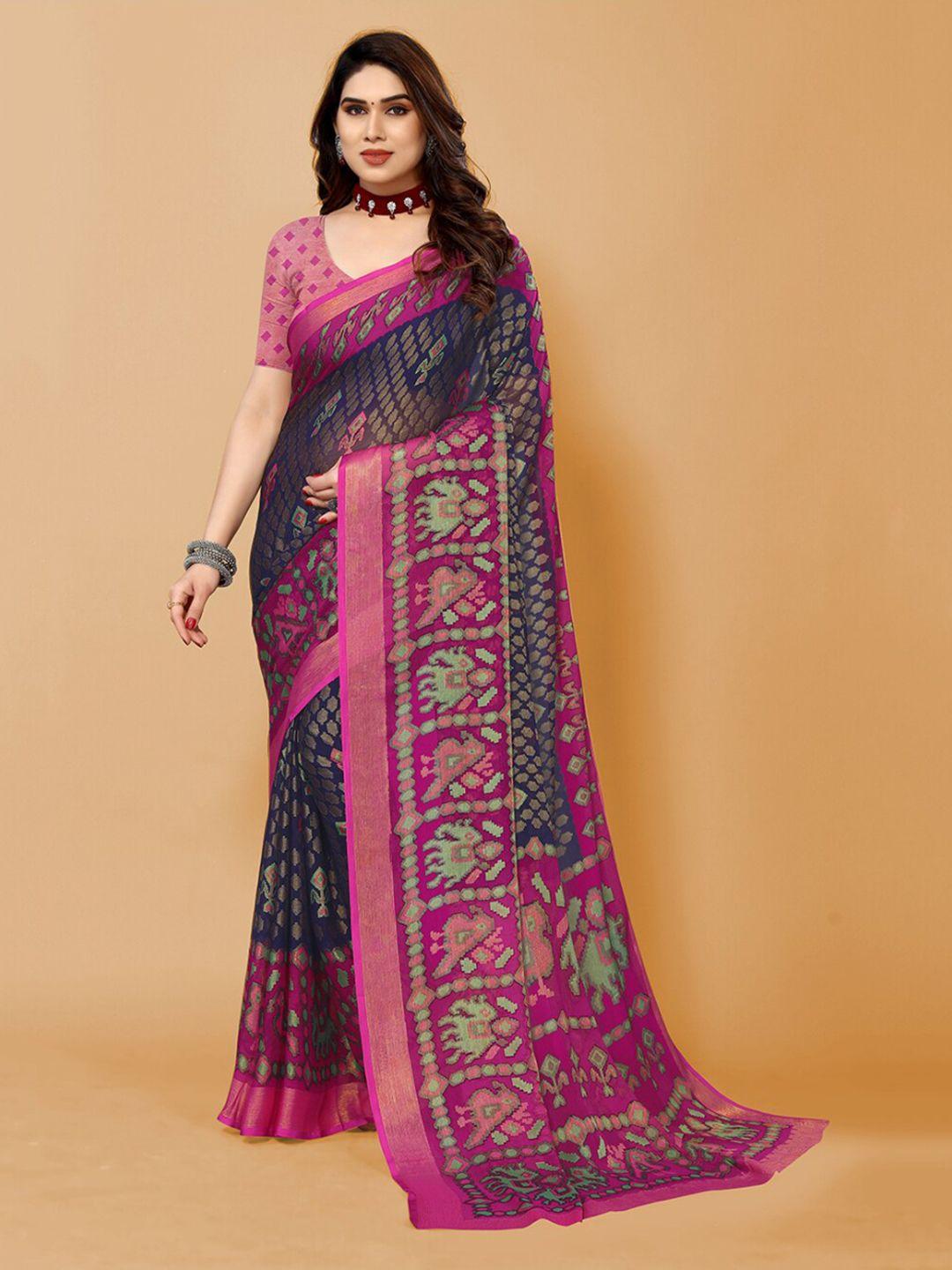 fabmora purple & pink ethnic motifs zari poly chiffon saree