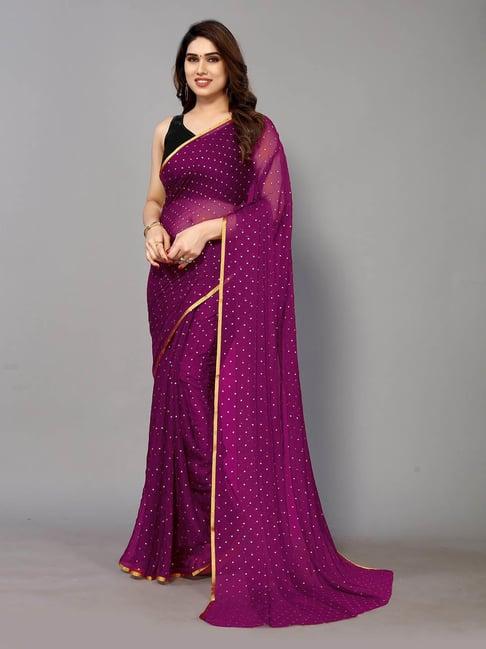 fabmora purple chiffon embellished saree with unstitched blouse