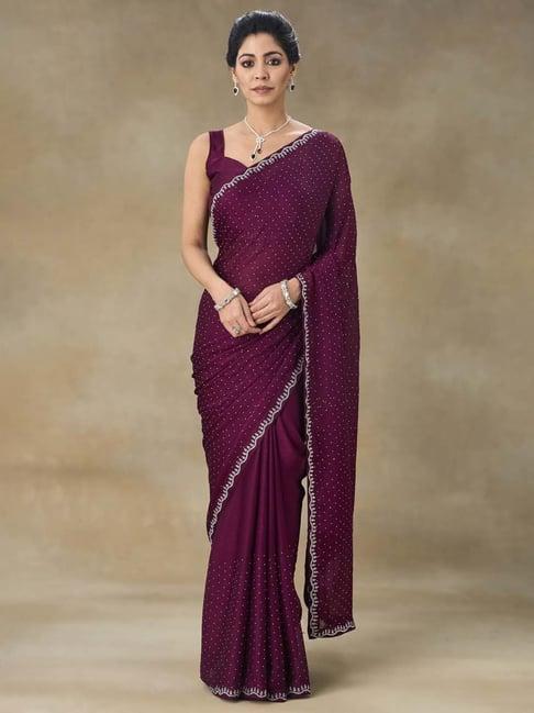 fabmora purple embellished saree with blouse